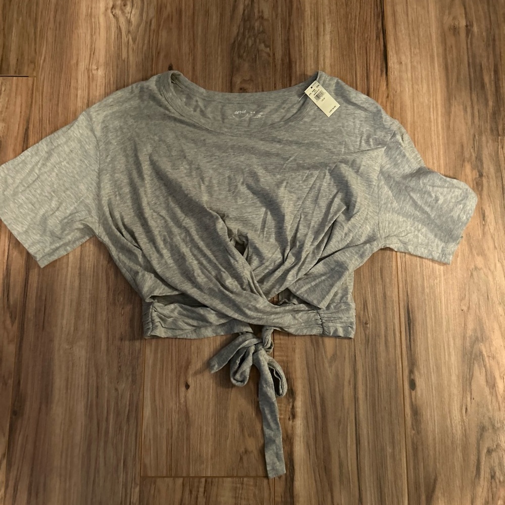 Aerie cropped tied shirt